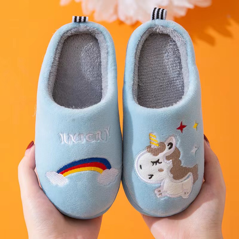 Children's Cotton Slippers Winter Home Boy Girl Baby Cartoon Embroidered Warm Indoor Soft Bottom Home Woolen Slipper