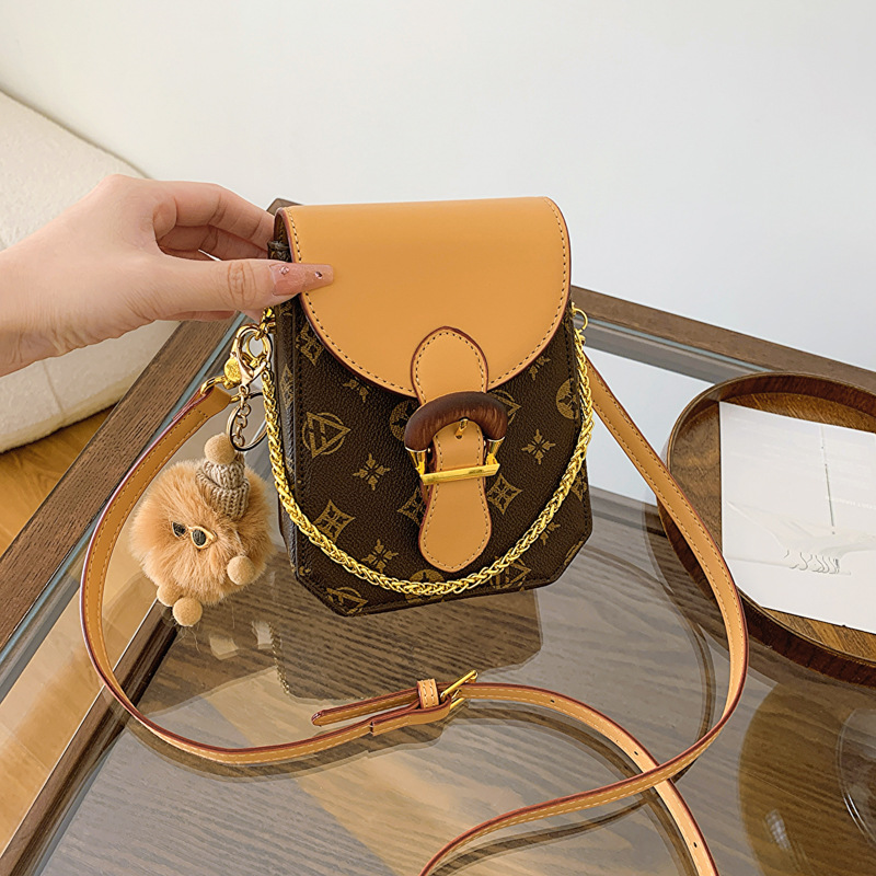 复古印花手机包包女2024年新款轻奢简约链条包时尚百搭链条斜挎包