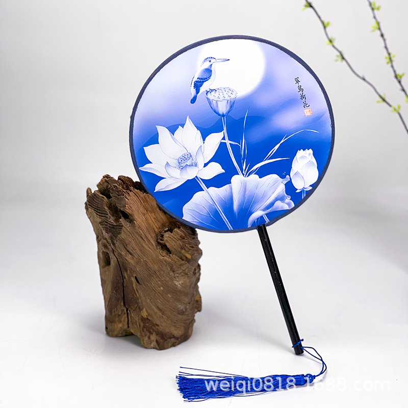 中国风古典宫廷单面圆形舞蹈扇团扇青花瓷模特走秀舞台表演道具