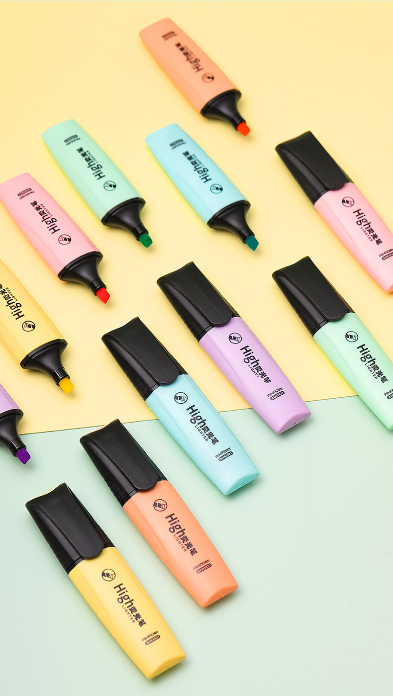 爱好柔色护眼荧光笔马卡龙学生大容量彩色标记重点划线6色记号笔