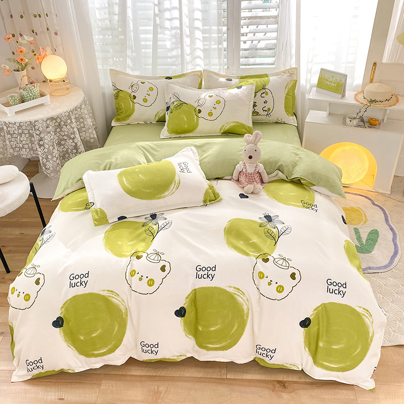 New Thickened, Sanded Fabric Cotton Four-Piece Set Bed Sheet Fitted Sheet Duvet Cover Student Dormitory Three-Piece Set Bedding Wholesale