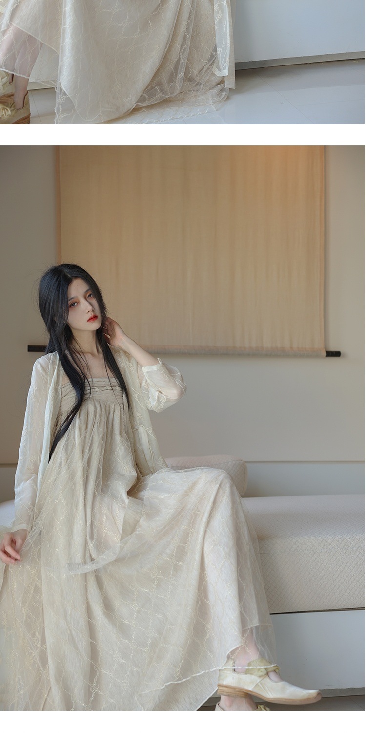 【令壹】席纱吐云 双层网纱刺绣中式改良汉服抹胸裙齐胸长裙