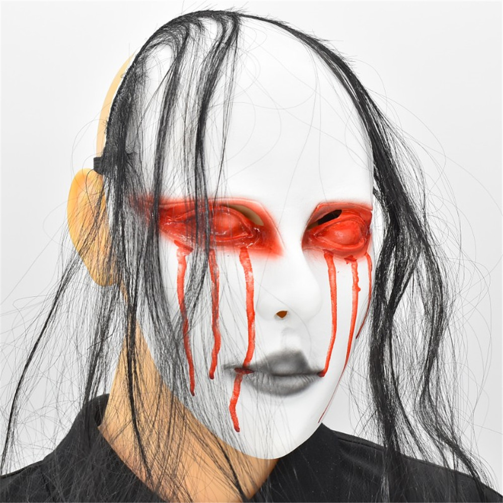 万圣节流泪女鬼面具贞子乳胶头套恐密室逃脱鬼屋剧本吓人恐怖道具