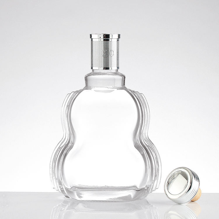 700ml透明白酒瓶 精白料创意扁葫芦形玻璃瓶 洋酒白兰地xo空瓶子