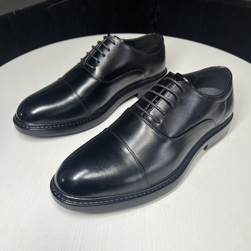 男士商务休闲三接头黑色正装皮鞋真皮软面系带低帮橡胶底宴会婚鞋