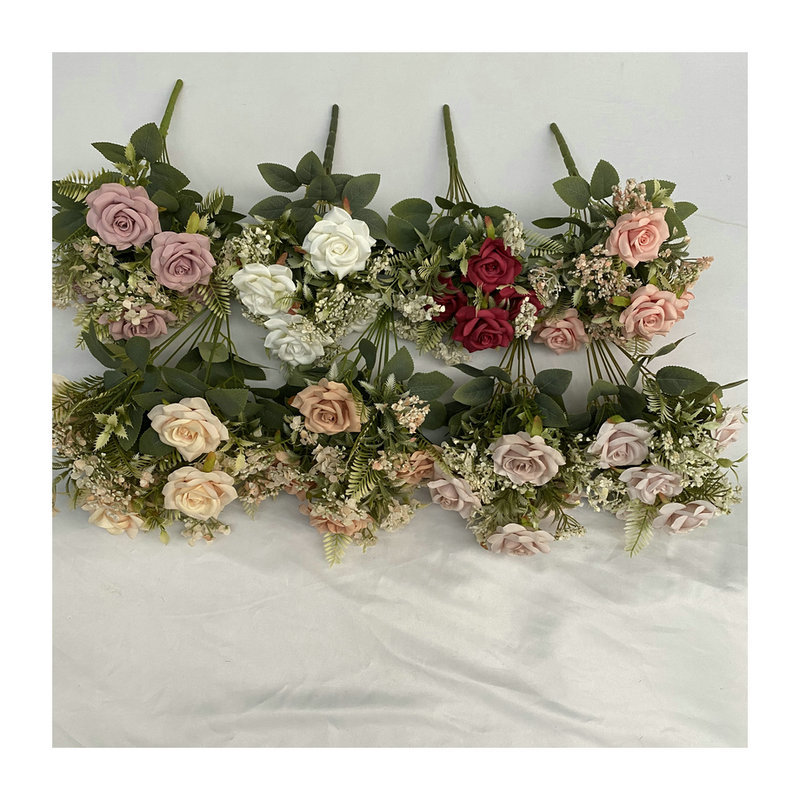 Brushed Cloth Meijiang 9-Head Curling New Rose Wedding Hand Holding Artificial Fake Flower Furnishings Decorations Arrangement Artificial Bouquet