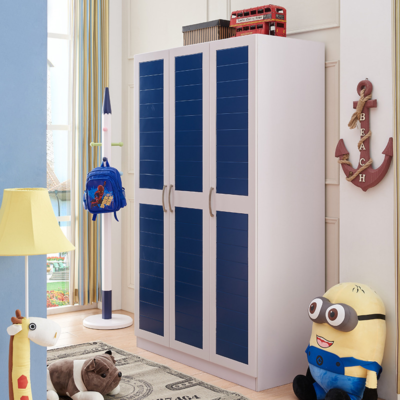 北欧蓝色整体衣柜定制卧室平开门欧式衣帽间衣橱全屋家具装修定做