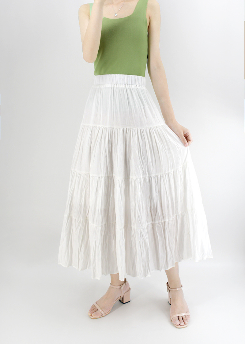 天丝棉半身裙2021夏季清新蛋糕裙长裙 高腰百搭a字大摆裙休闲裙子