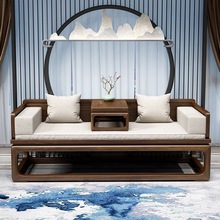 3r新中式胡桃色罗汉床实木沙发床简约现代推拉沙发床组合小户型睡