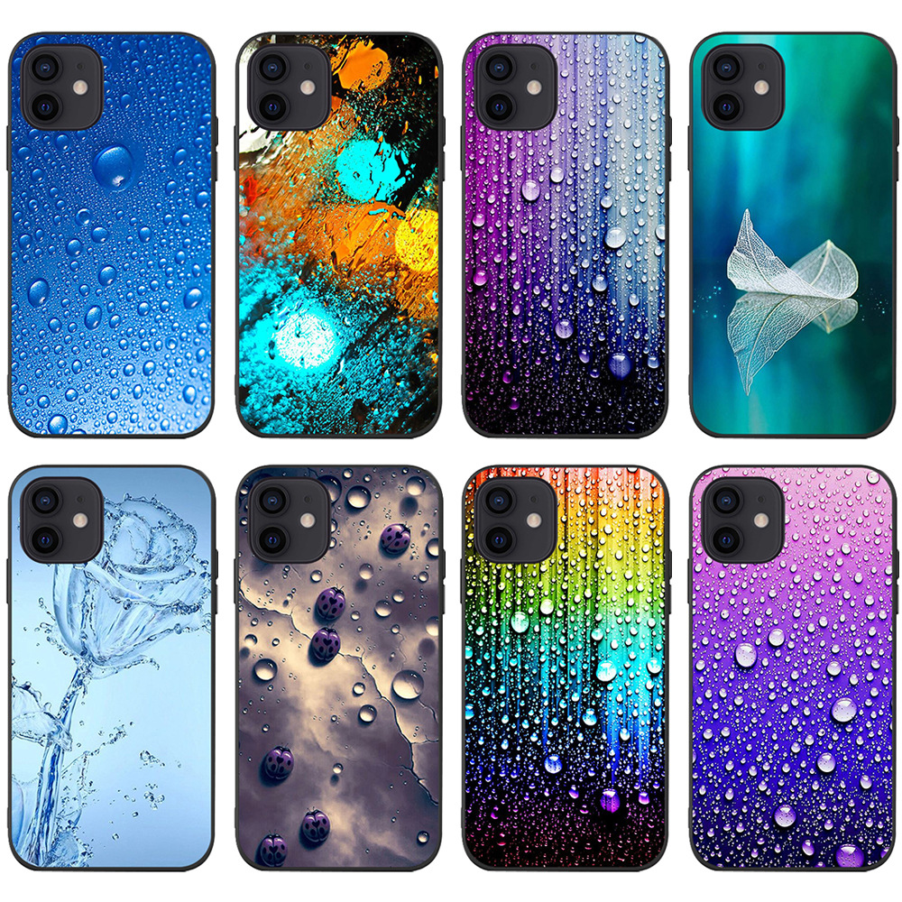 适用于苹果iphone13 xs max水珠雨滴平面图案 个性创意手机壳软壳