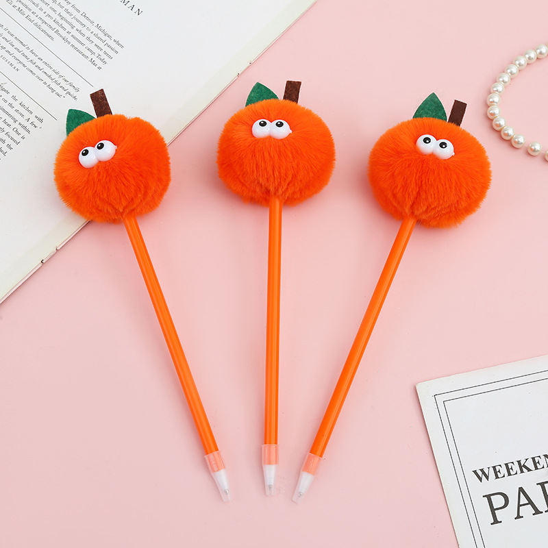 Cross-Border Hot Selling Creative Cute Orange Plush Ballpoint Pen Cartoon Fur Ball Pen Korean Style Personalized Fur Ball Gel Pen