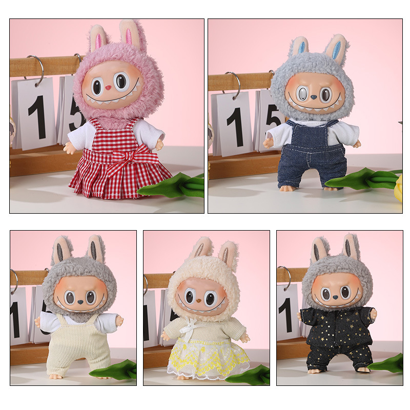 仅衣服Labubu公仔衣服一二代通用心动马卡龙搪胶脸拉布布娃衣换装