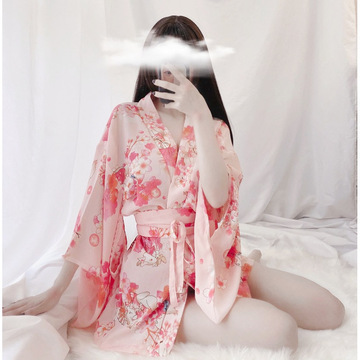 甜美情趣内衣夏透气雪纺性感睡衣女日系和服短裙超骚激情套装批发