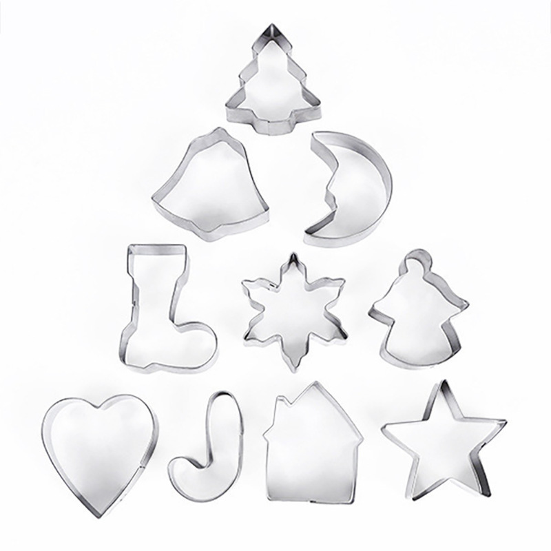 Christmas Series 10-Piece Christmas Tree Baking Cookie Mold Stainless Steel Biscuit Mold Combination Cut Fruit Tool