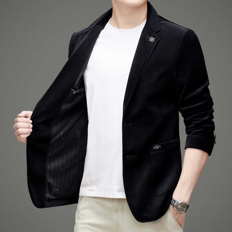 植绒休闲西服男单西装外套新款便西修身秋冬便装小西装男士上衣潮