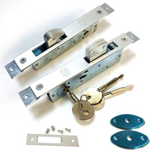 铝合金塑钢门十字锁插芯锁有框推拉门锁有框玻璃门地锁木门钩锁