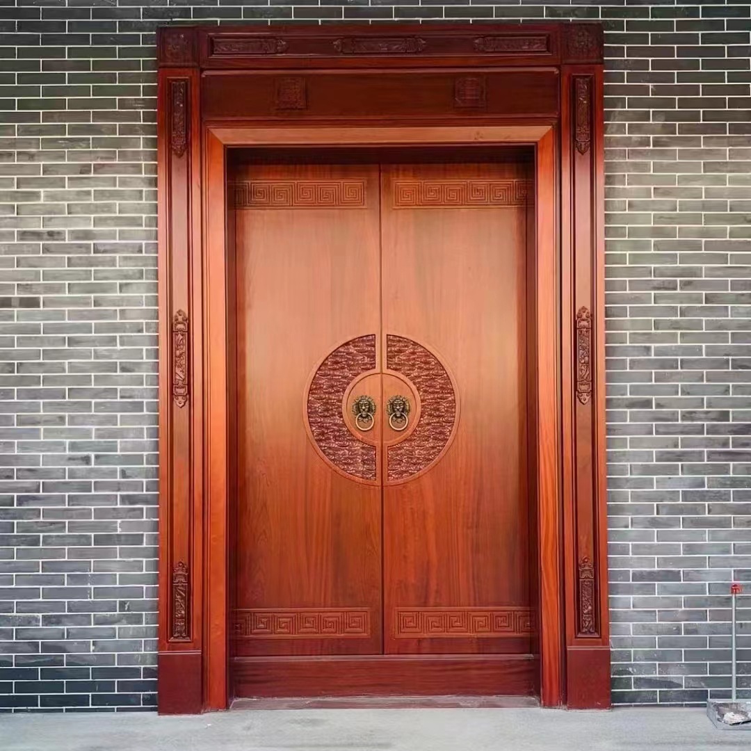 0成交0平方米生产制造加工柚木原木门仿古大门菠萝格实木双开门中式