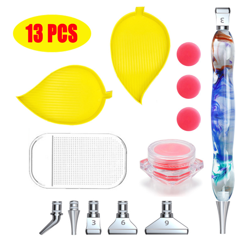 DIY Diamond Painting Tool Set Resin Point Drill Pen Metal Pen Head Leaves Spot Drill Plate Protective Pad Bottle Plaster