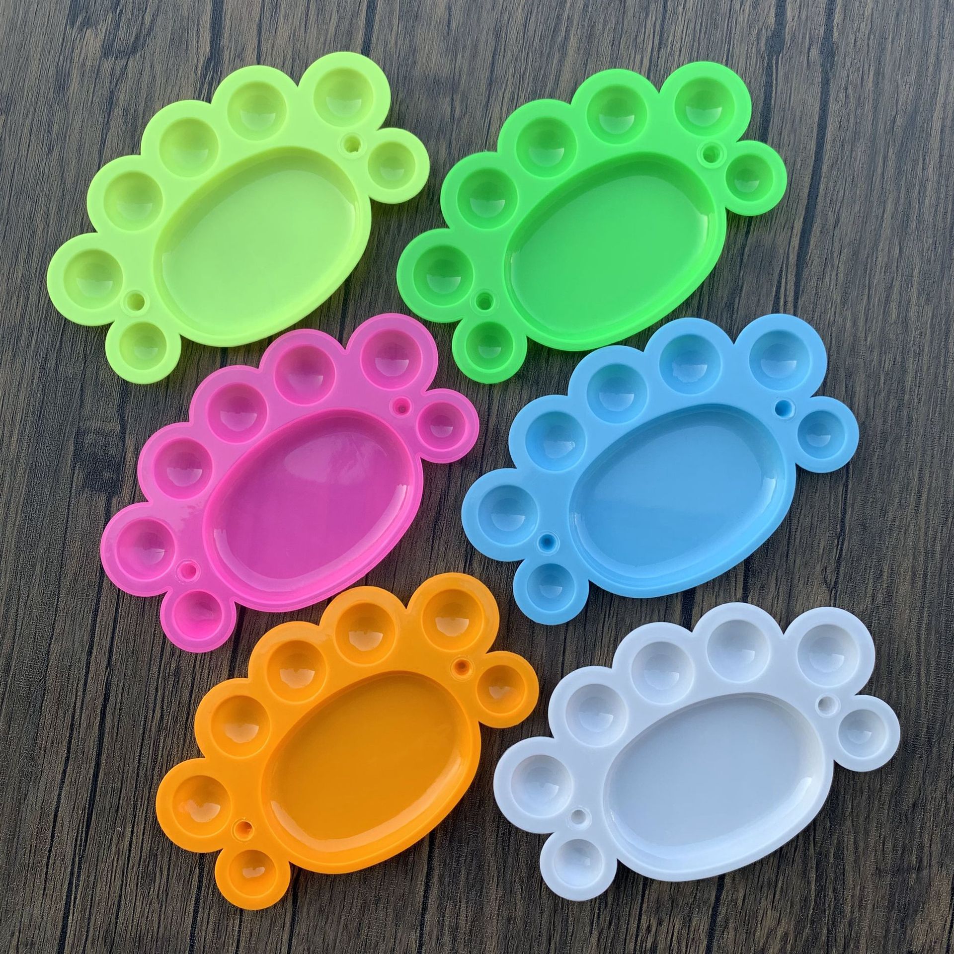 厂家批发 小脚丫调色盘 彩色硬塑料颜料盘水粉美术绘画用品批发