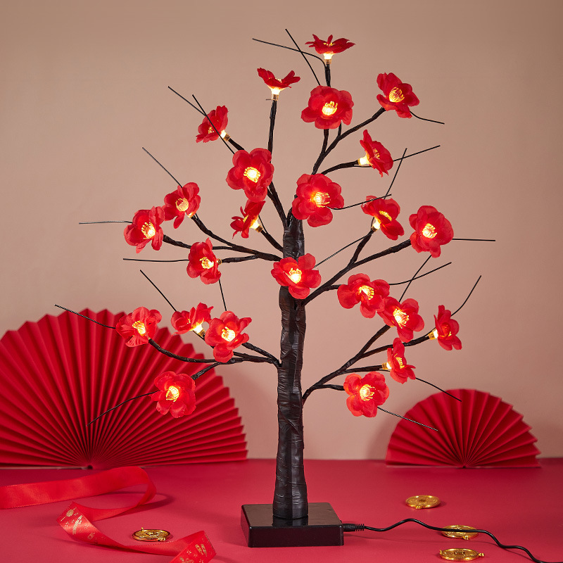 春节 室内led装饰灯 梅花摆件节日氛围灯桃花树新年摆件电池灯