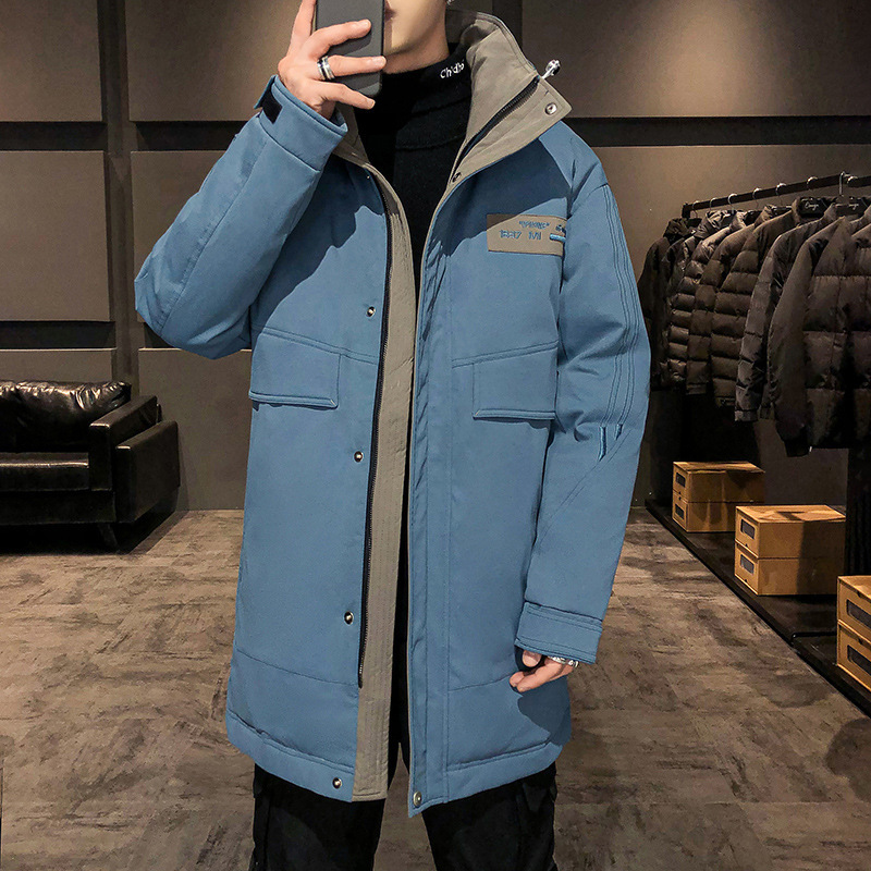 羽绒服男士青年中长款加厚连帽冬装外套保暖90%白鸭绒潮流男外套