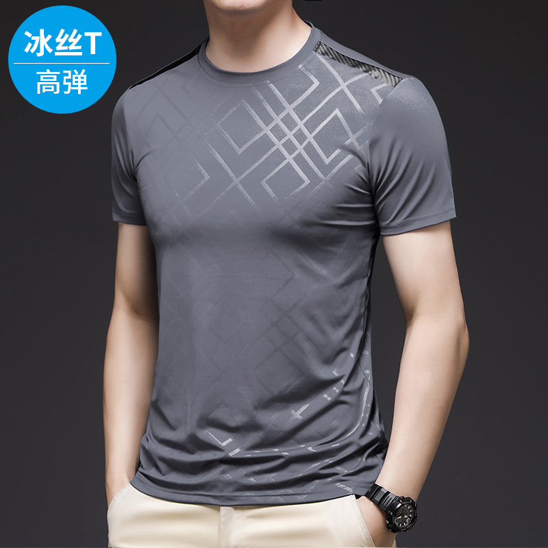 Ice Silk Short Sleeve T-shirt Men's Summer Men's Thin and All-Matching Sports Quick-Drying Top 2023 New Bottoming Shirt Men's Clothing