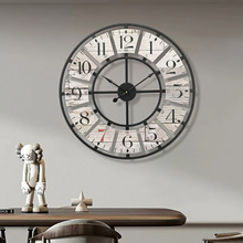 跨境客厅钟表家用时钟卧室做旧复古挂表美式静音挂钟创意镂空壁钟