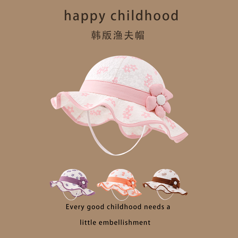 baby hat spring and autumn new fashionable princess flowers children‘s bucket hat sunlight blocker for summer bucket hat wholesale