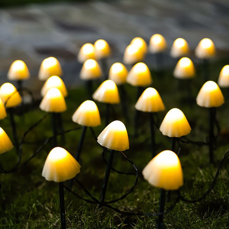 Cross-Border New Product Led Solar String Lights Floor Outlet Mushroom String Outdoor Atmosphere Christmas Festival Courtyard Landscape Lamp