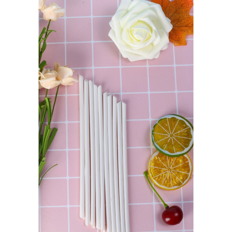 独立单个纸包装斜口平口竹粉吸管本色白色咖啡饮料酒精竹纤维吸管