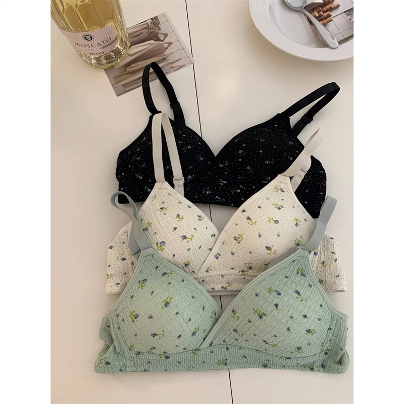 少女甜美内衣女无钢圈收副乳防下垂学生小胸平胸碎花法式文胸罩女