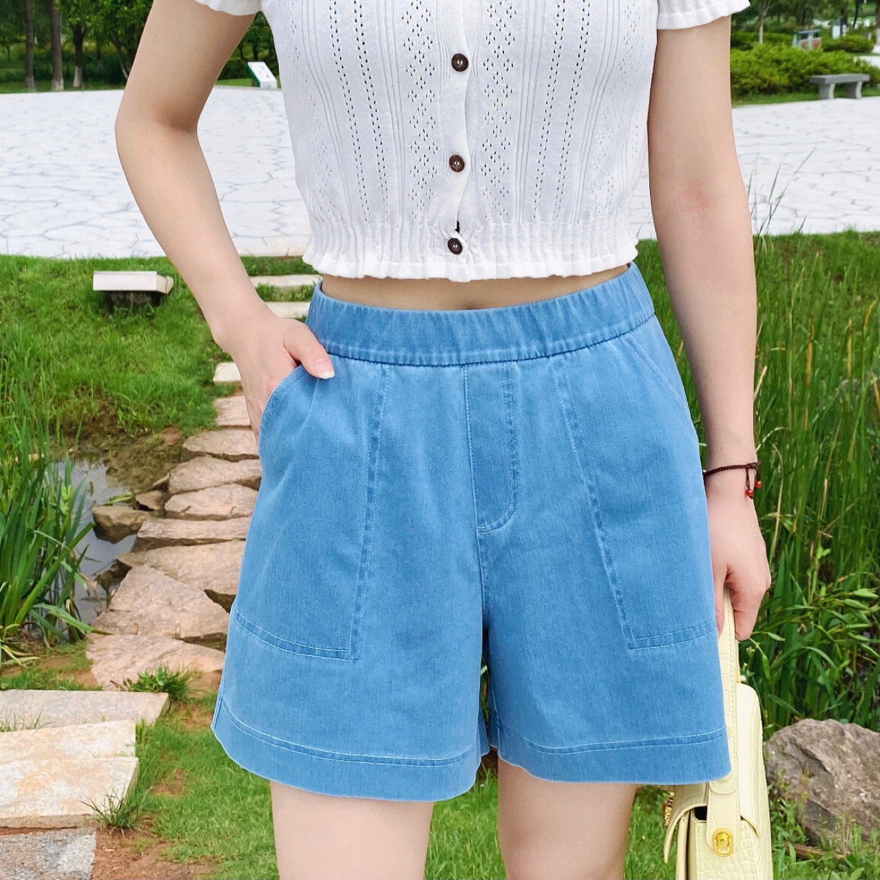 2022夏季天丝棉牛仔短裤休闲通勤女装五分裤薄款透气水洗高腰ins