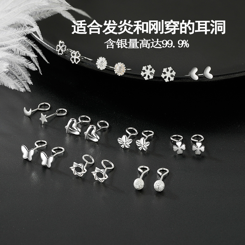 S999 Sterling Silver Hook Stud Earrings Female Butterfly Earrings Summer Niche Ear Bone Stud Pure Silver Ear Rings Factory Wholesale