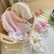 法式海边蕾丝三角巾女花朵米色复古装饰头巾发带小围巾防晒三角巾