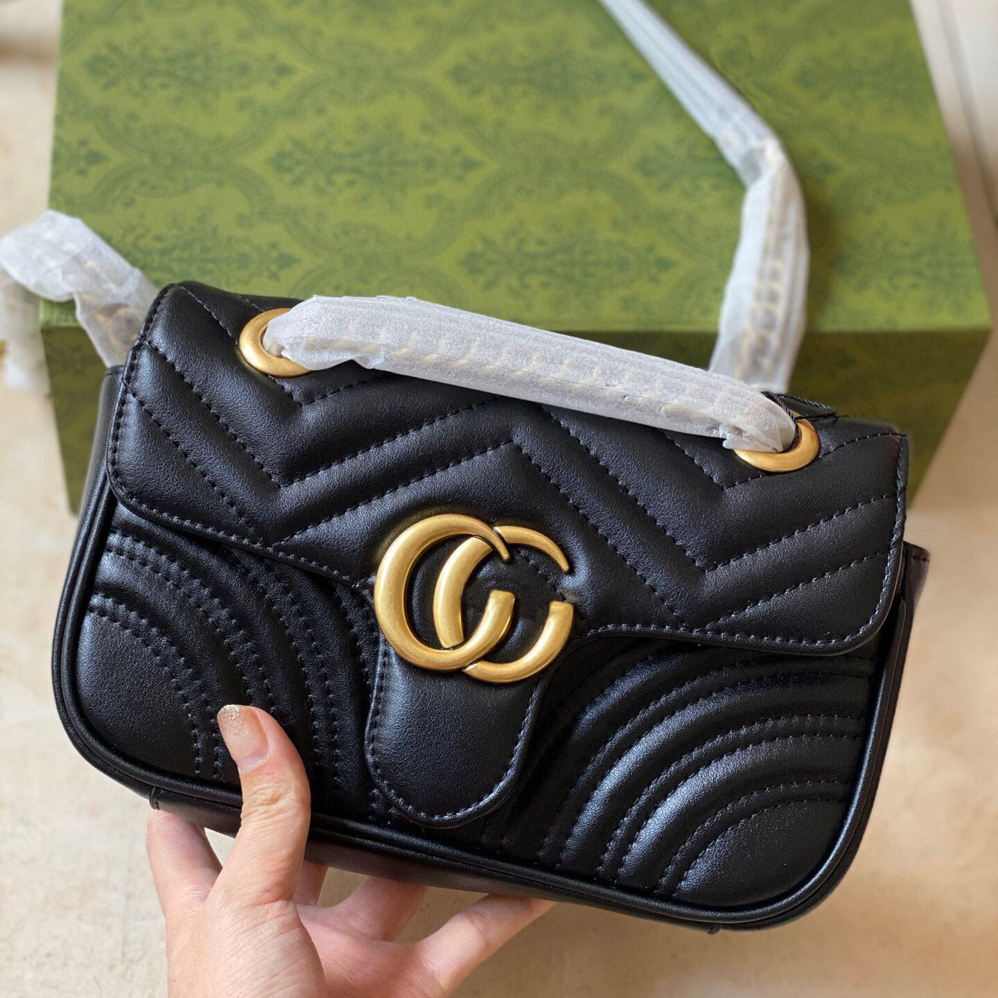 实物带logo 古g爱心链条包真皮女包u单肩包c斜挎包驰i包包女