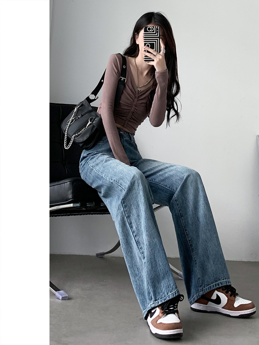 Straight Jeans for Women 2023 New Internet Hot Loose Version Wide-Leg Pants Straight Slim Fit Look Straight Leg High Street