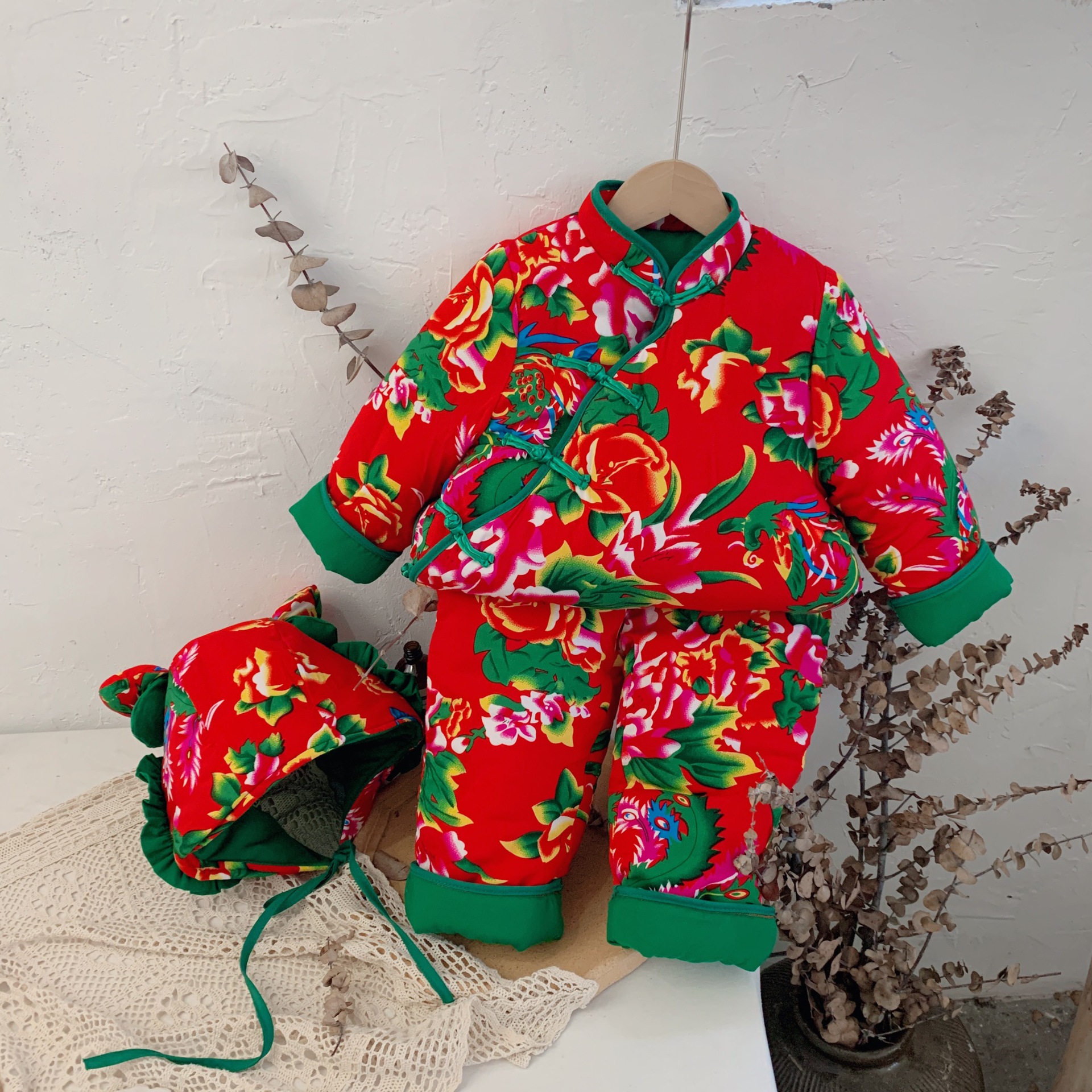 女童棉服2020冬季儿童套装东北大花棉袄宝宝保暖两件套送帽子代发