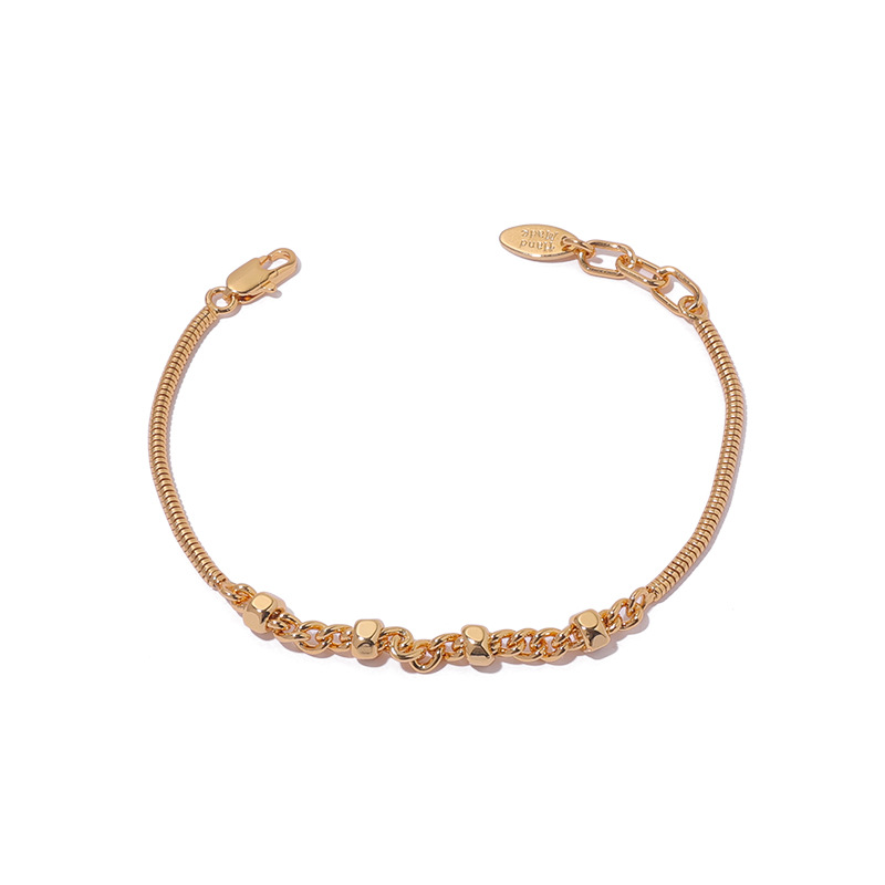 Brass Plated 18K Real Gold Ins Simple Style Design Nut Shape Snake Bones Chain Stitching Bracelet Female