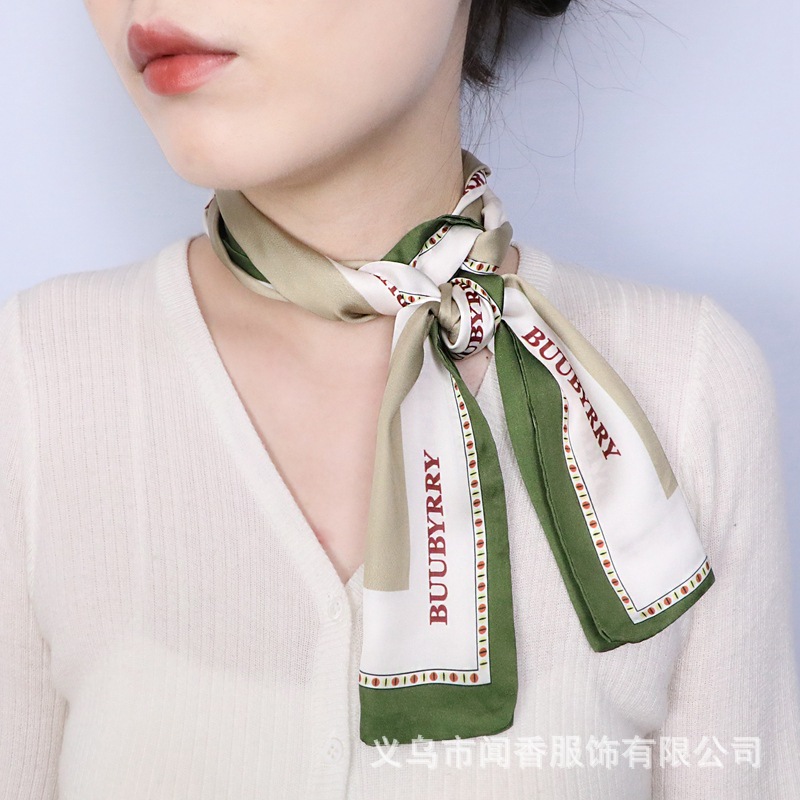 Classic Style Elegant Letter Printed Long Silk Scarf Decorative Ribbon Small Scarf French Elegant Arm Bag Hair Band Scarf