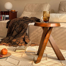 复古实木侘寂小圆茶几凳简约边几桌轻奢客厅沙发移动卧室床头置物