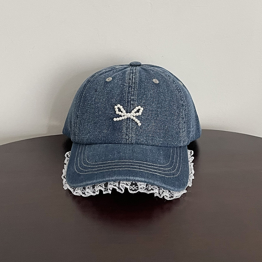 Bow Peaked Cap for Women 2024 New Spring and Summer Korean Style Versatile Ins Washed Denim Sun Protection Baseball Cap