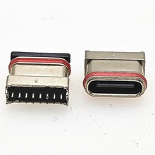 USB TYPE-C 16P防水母座 立式180度直插 粉末冶金板上6.68接口