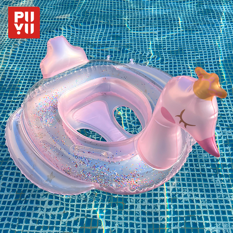 新款皇冠天鹅泳圈婴儿0-3岁泳座圈儿童亮片粉天鹅充气座艇游泳圈