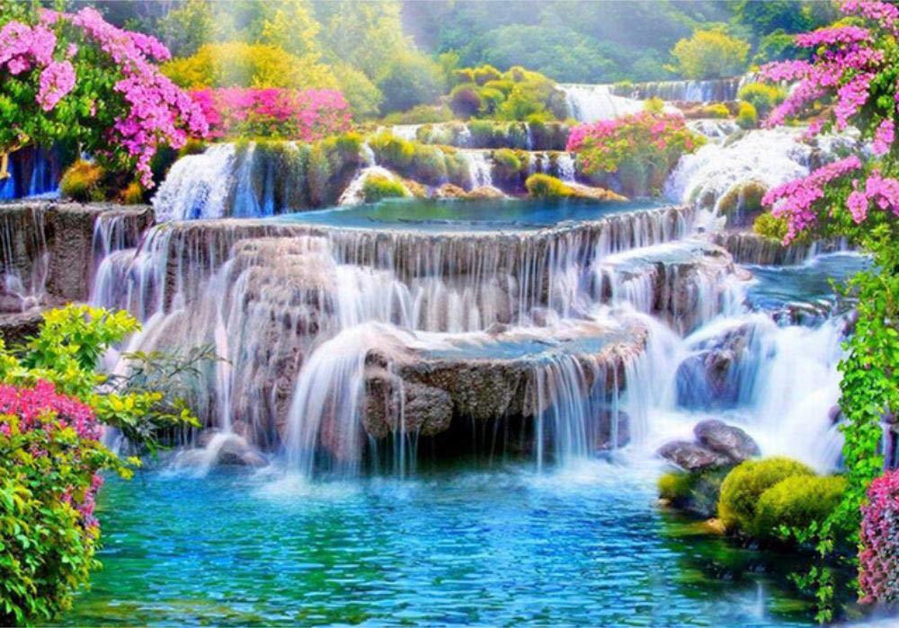 手绘瀑布山水画