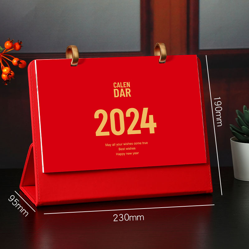 2024 Desk Calendar Creative New Leather Loose-Leaf Calendar Office Desk Decoration Ins Style Large Plaid Notepad