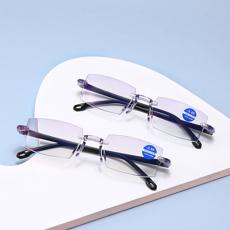 New Cut Border Blu-ray Myopia 0-600 Degrees Fashion Frameless Finished Myopia Stall in Stock Wholesale
