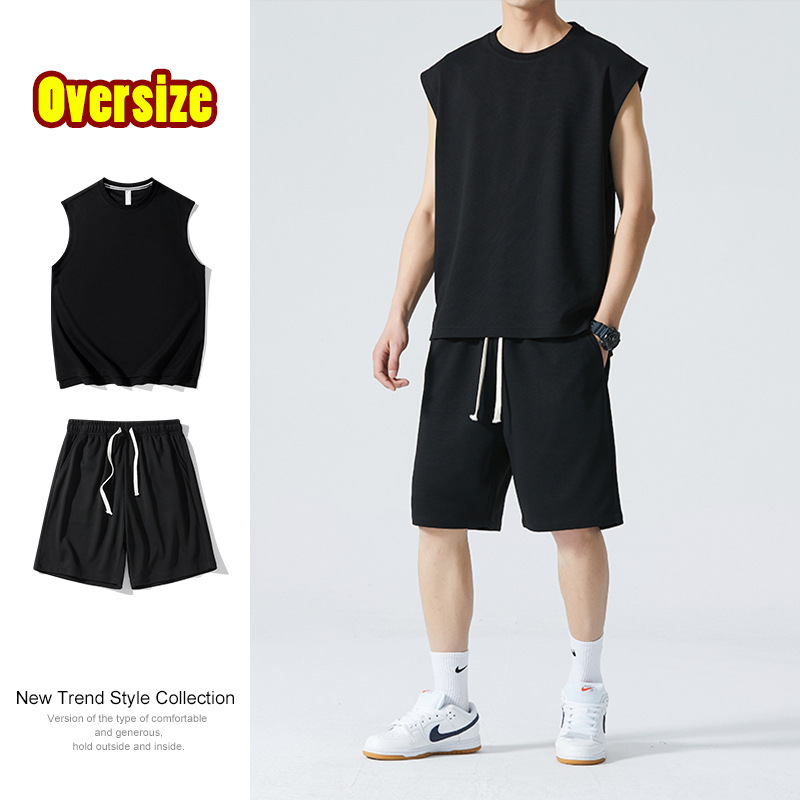 Fashion Brand Short Sleeve T-shirt Men's Suit Summer Korean Casual Knitted Sportswear Men's Shorts Two-Piece Set Wholesale