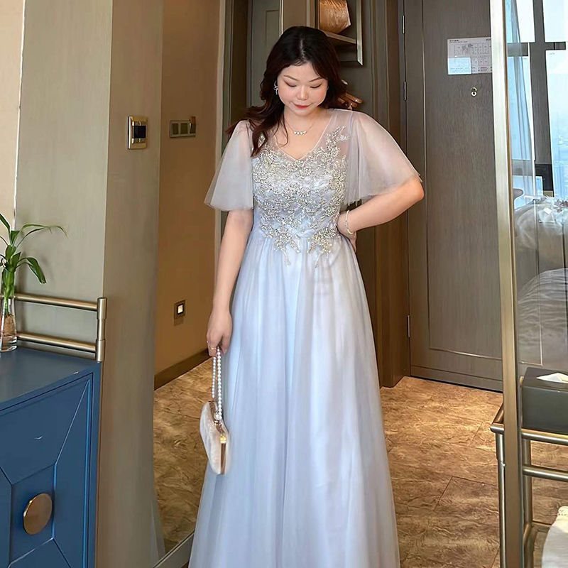 伴娘裙礼服大码长款夏季胖mm 200斤显瘦姐妹团宴会主持晚礼服腈纶