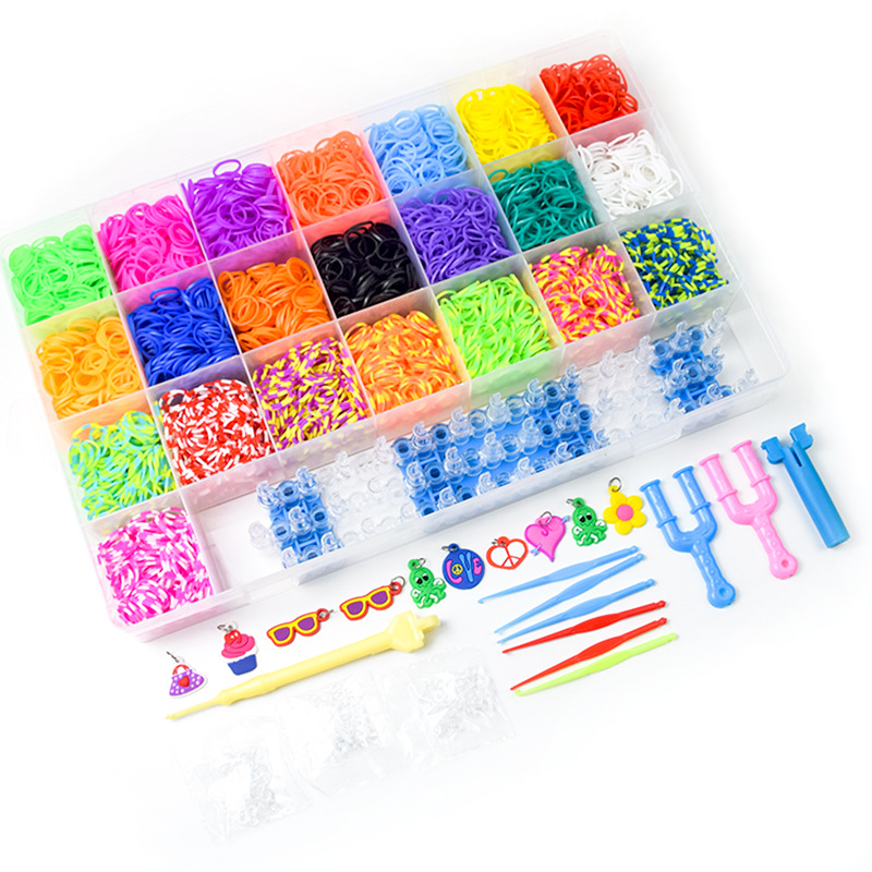 Diy Rainbow Hand-Woven Rubber Band Children's Educational Toys Woven Bracelet 4400 Transparent Rubber Bands Set