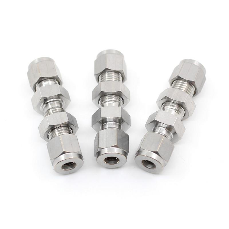 sus316不锈钢双卡套直通穿板接头穿壁过板隔板式连接钢管接头1/4